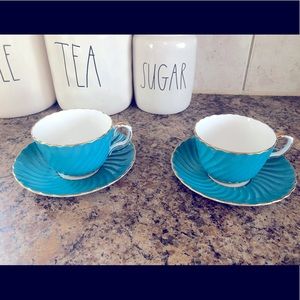 Set of blue Aynsley tea cups